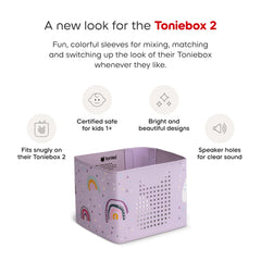 Tonies rainbow sleeve closeup silicone edge supports durability and kid safety.