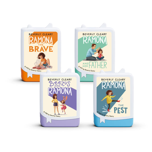 Tonies Ramona Audiobook Set 4 Pack cover art invites kids to start listening adventures.