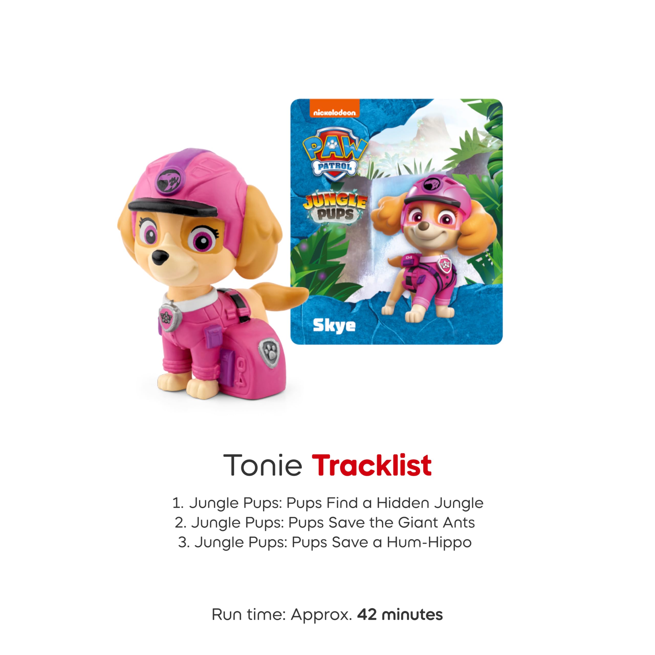 Tonies Skye beside a Toniebox for quick setup and playback.