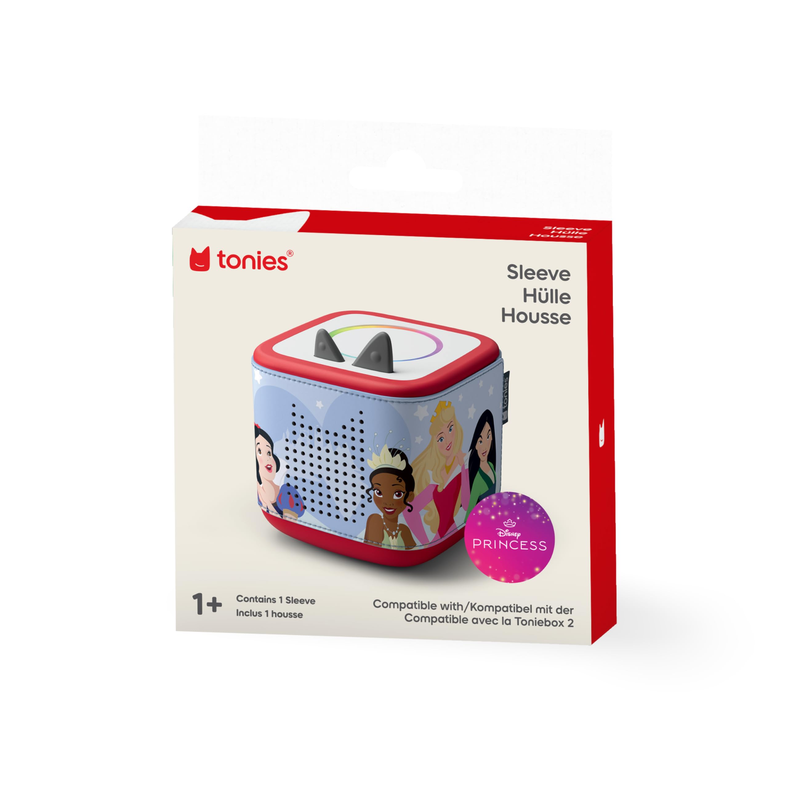 Tonies Disney Princess pattern sleeve adds color and personalization to Toniebox 2 for everyday use.