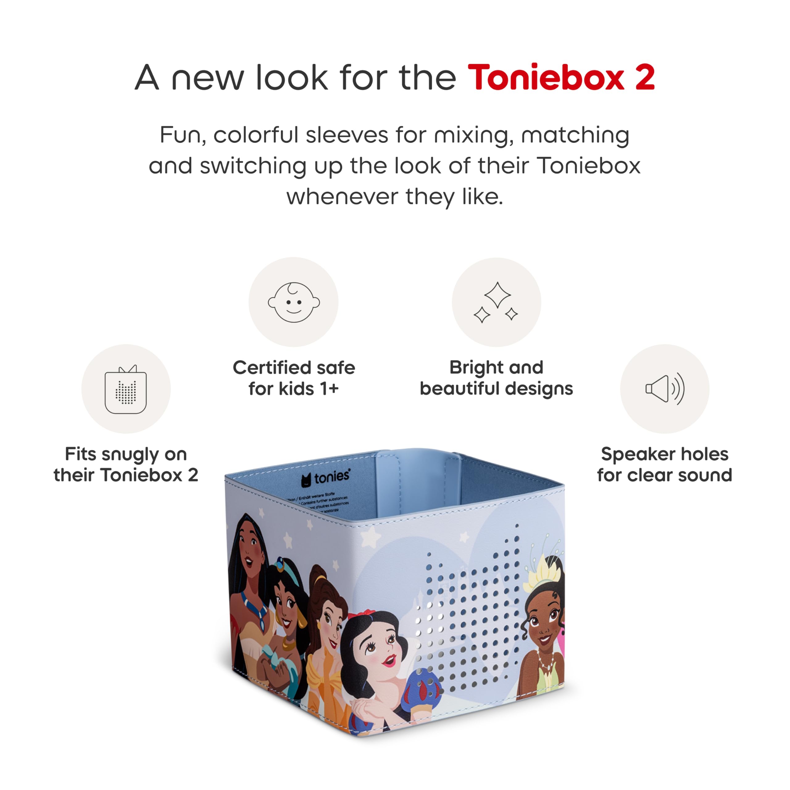 Tonies sleeve secure fit on Toniebox 2 keeps the cover in place while kids explore stories.