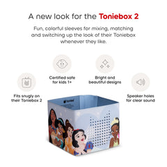 Tonies sleeve secure fit on Toniebox 2 keeps the cover in place while kids explore stories.