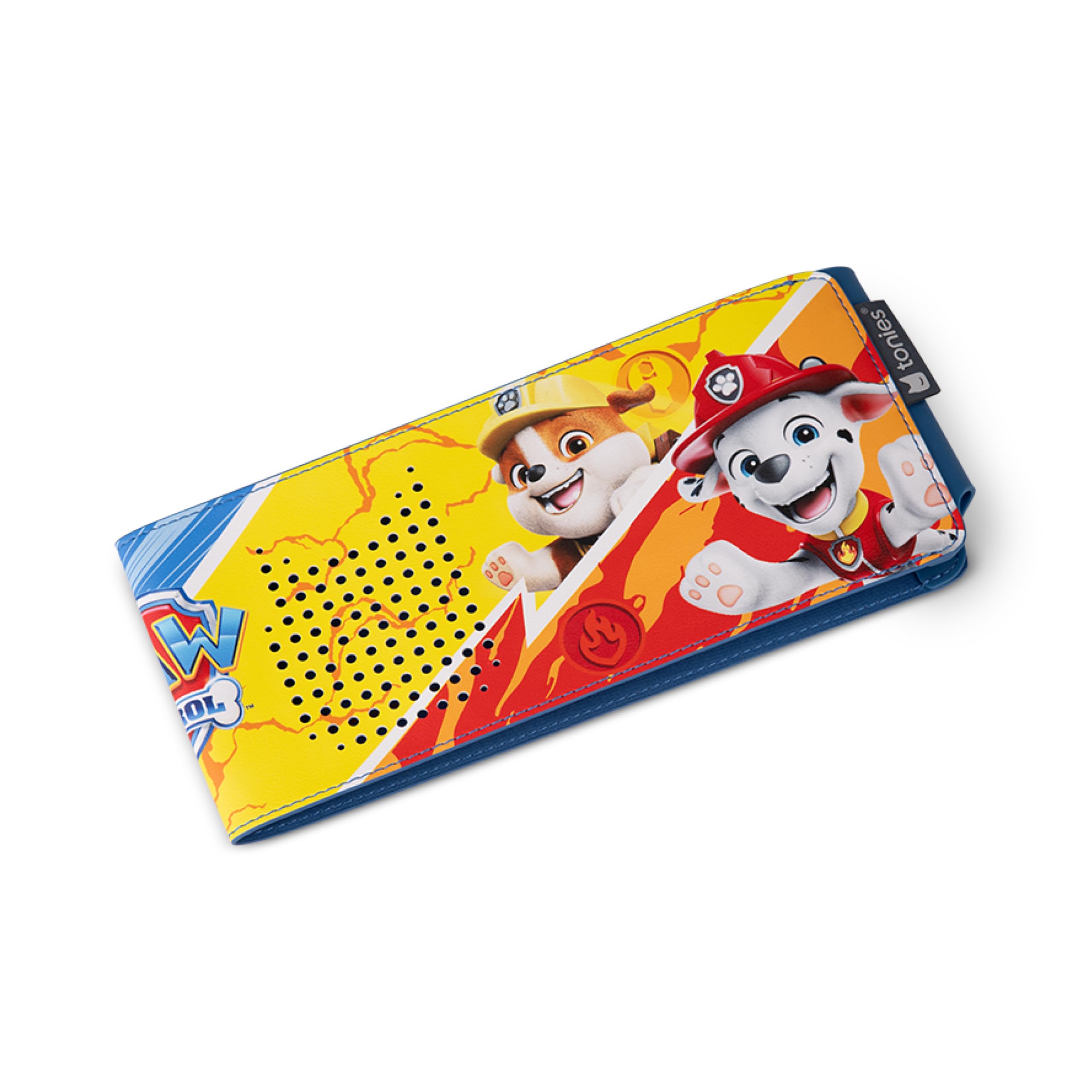 Tonies sleeve shows faux leather and silicone texture for durable, kid-friendly design.