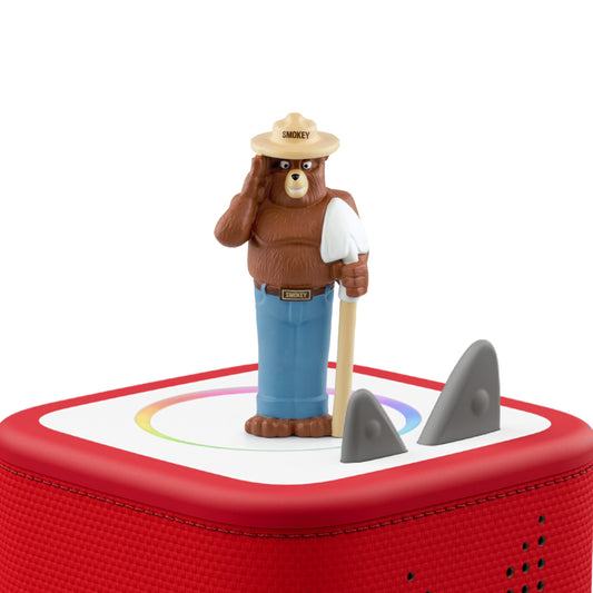 Tonies Smokey Bear figurine shown with a Toniebox for easy screen-free audio adventures.