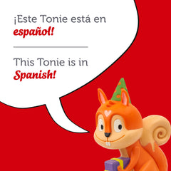 Tonies Spanish Celebration Songs on Toniebox image highlights easy, screen-free listening.