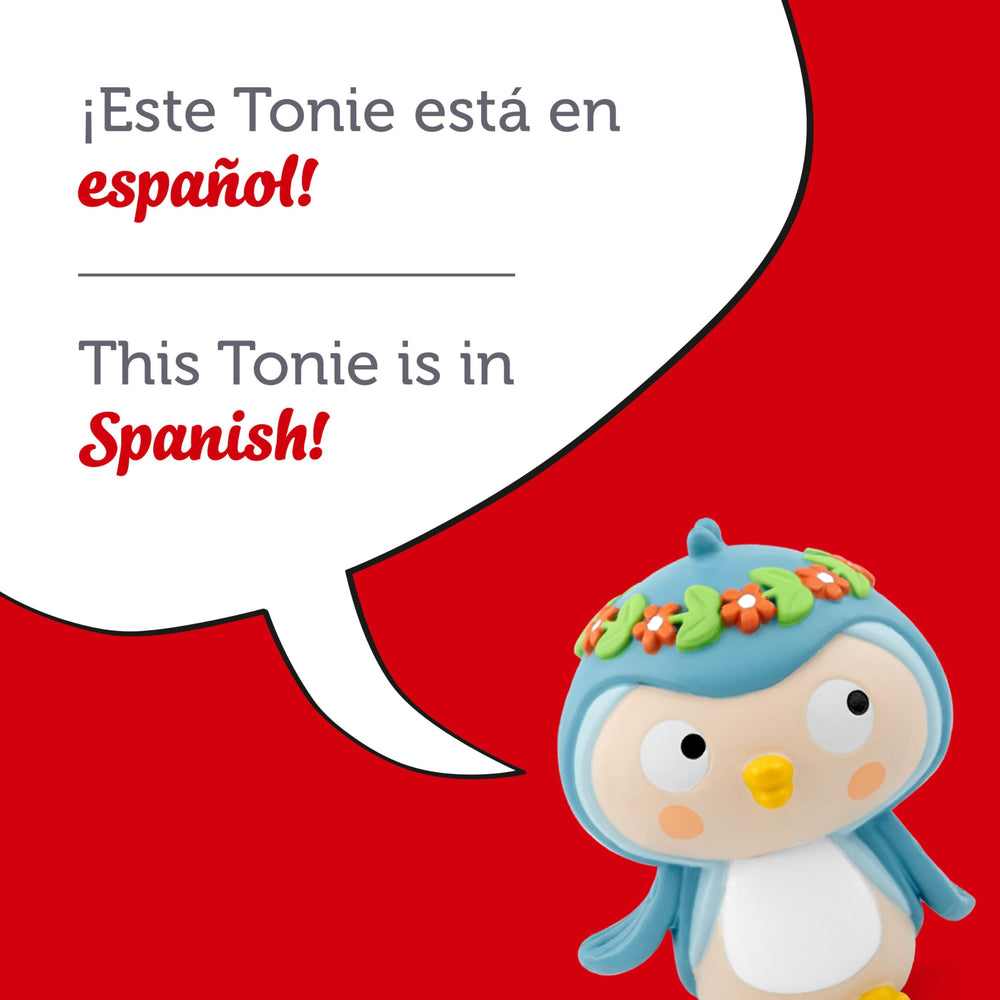 A child listens to Tonies Spanish Traveling Songs, enjoying singing and movement
