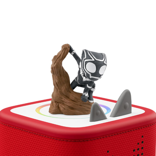 Tonies Spidey and Black Panther characters setup for action-packed audio adventures.