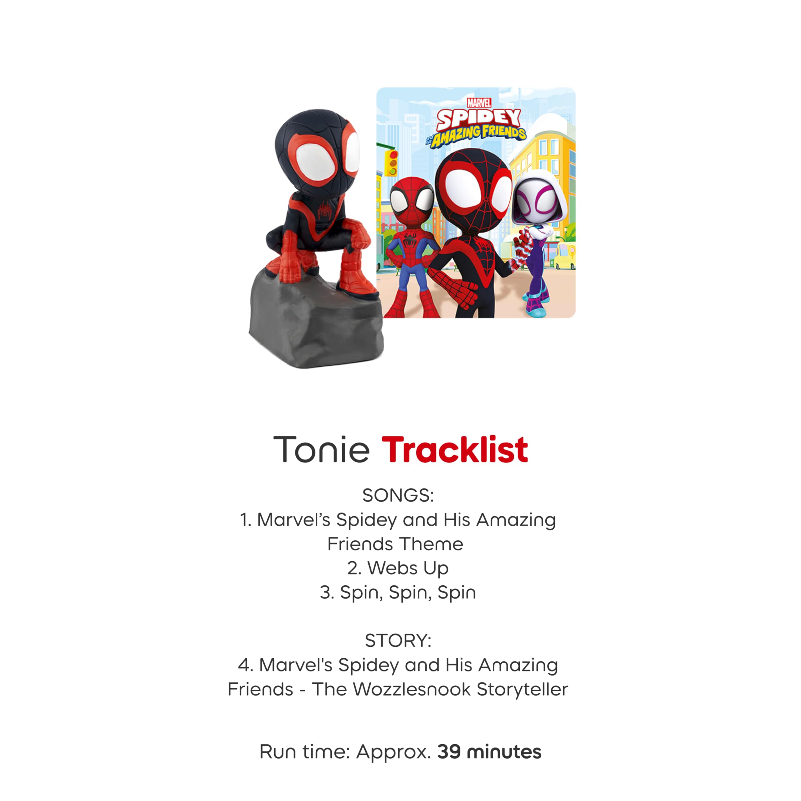 Tonies Spidey Spin figurine story list sparks engaging episode listening.