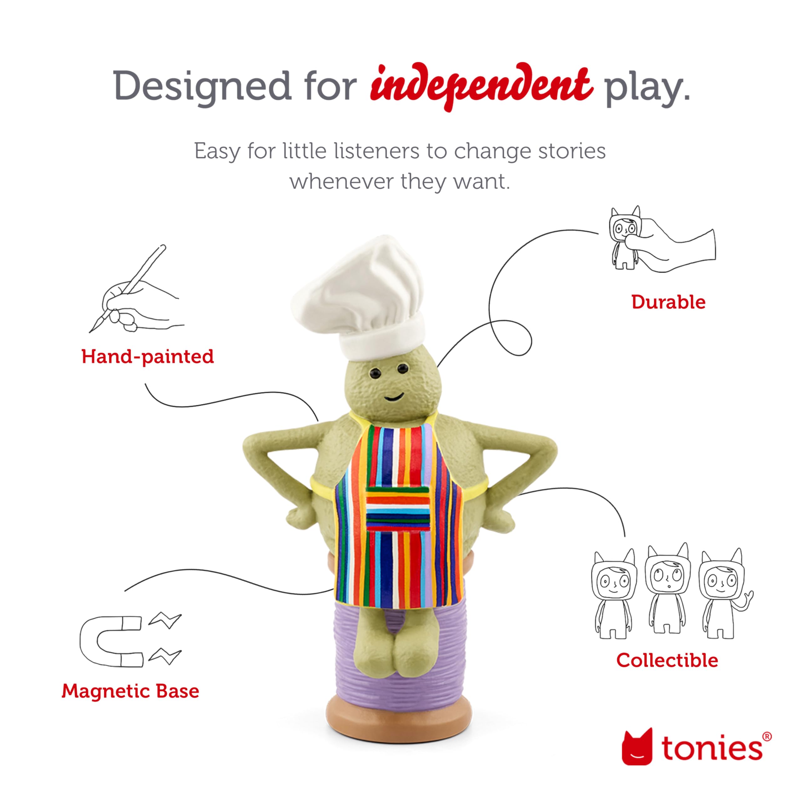 Tonies Tiny Chef with accompanying books and songs promoting early literacy and listening.