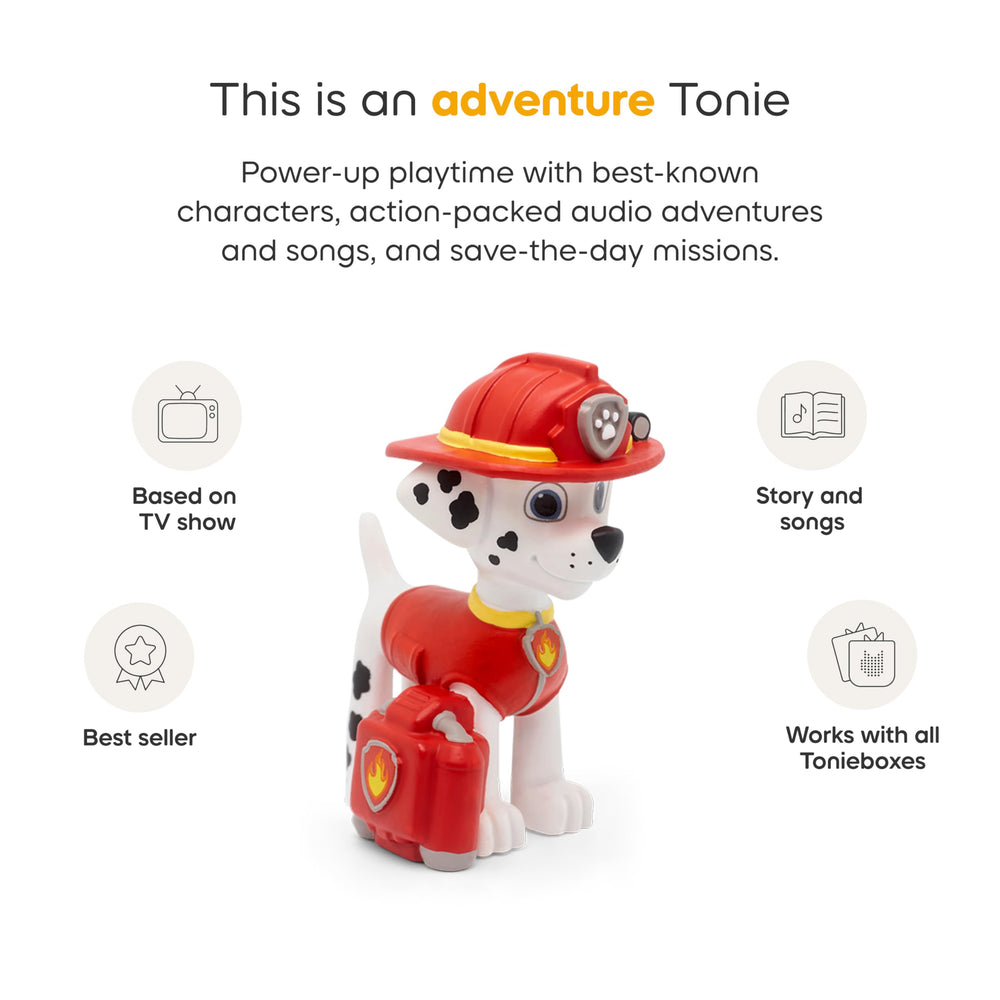 Tonies Tonibox audio player shown with Marshall content for easy listening.