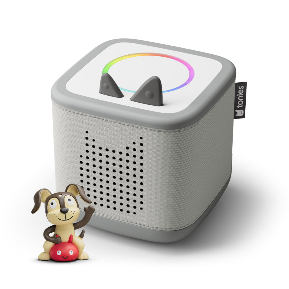 Toniebox 2 Moon Gray with Playtime Puppy enables screen-free imaginative play.
