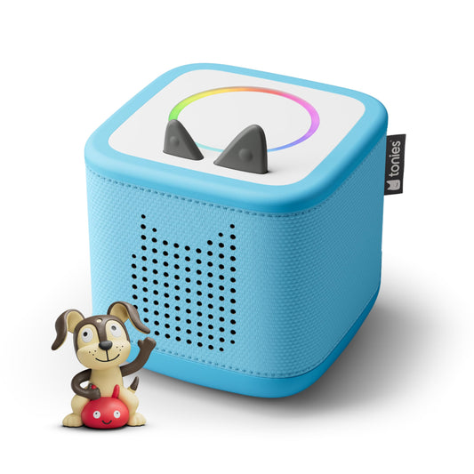 Tonies Toniebox 2 starter set in sky blue ready for independent listening.