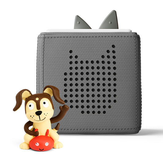 Tonies Toniebox gray front view showcases kid-friendly design for screen-free storytelling.