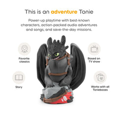 Tonies Toothless figure pairs with Toniebox for on-the-go storytelling sessions.