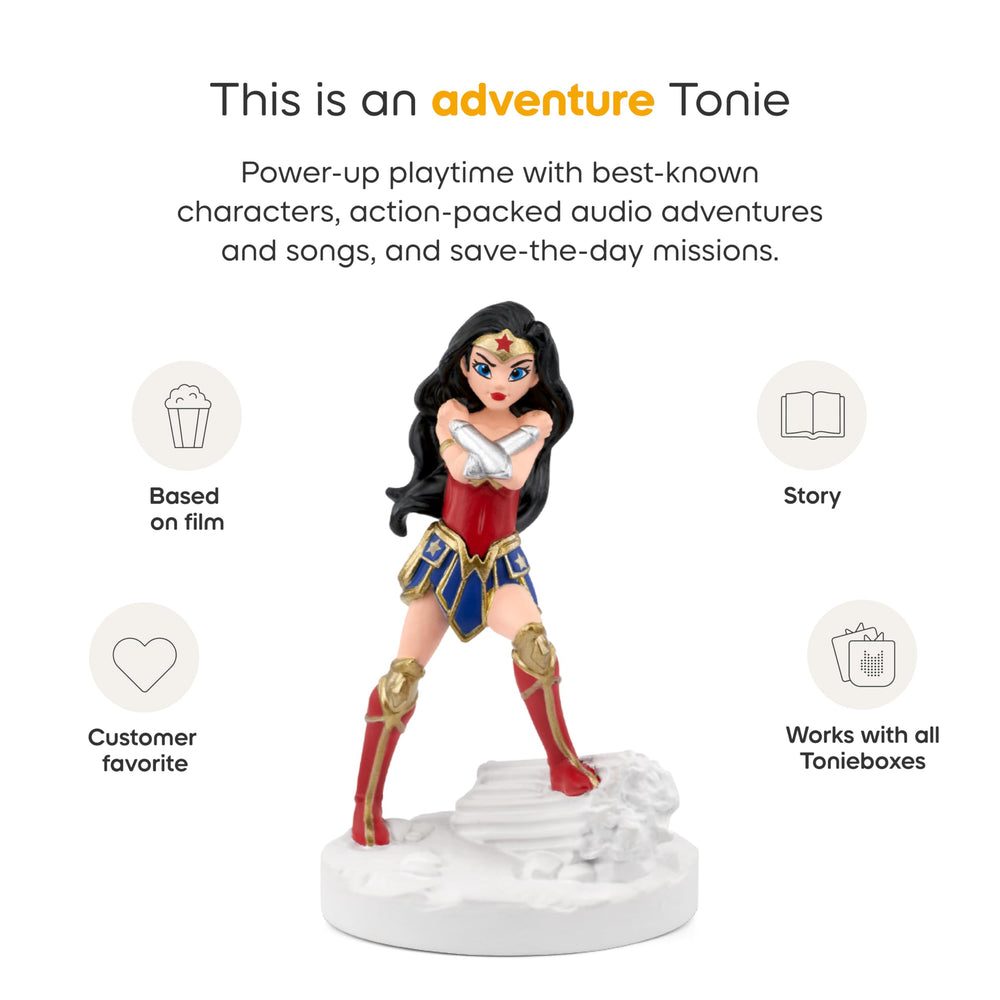 Wonder Woman figure on a Toniebox ready for audio storytelling.