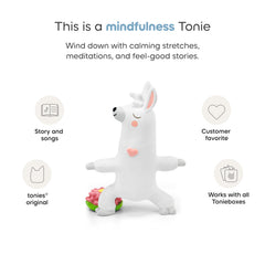 Tonies Sara the Llama mysterious mountain illustration supports steady breathing during yoga.
