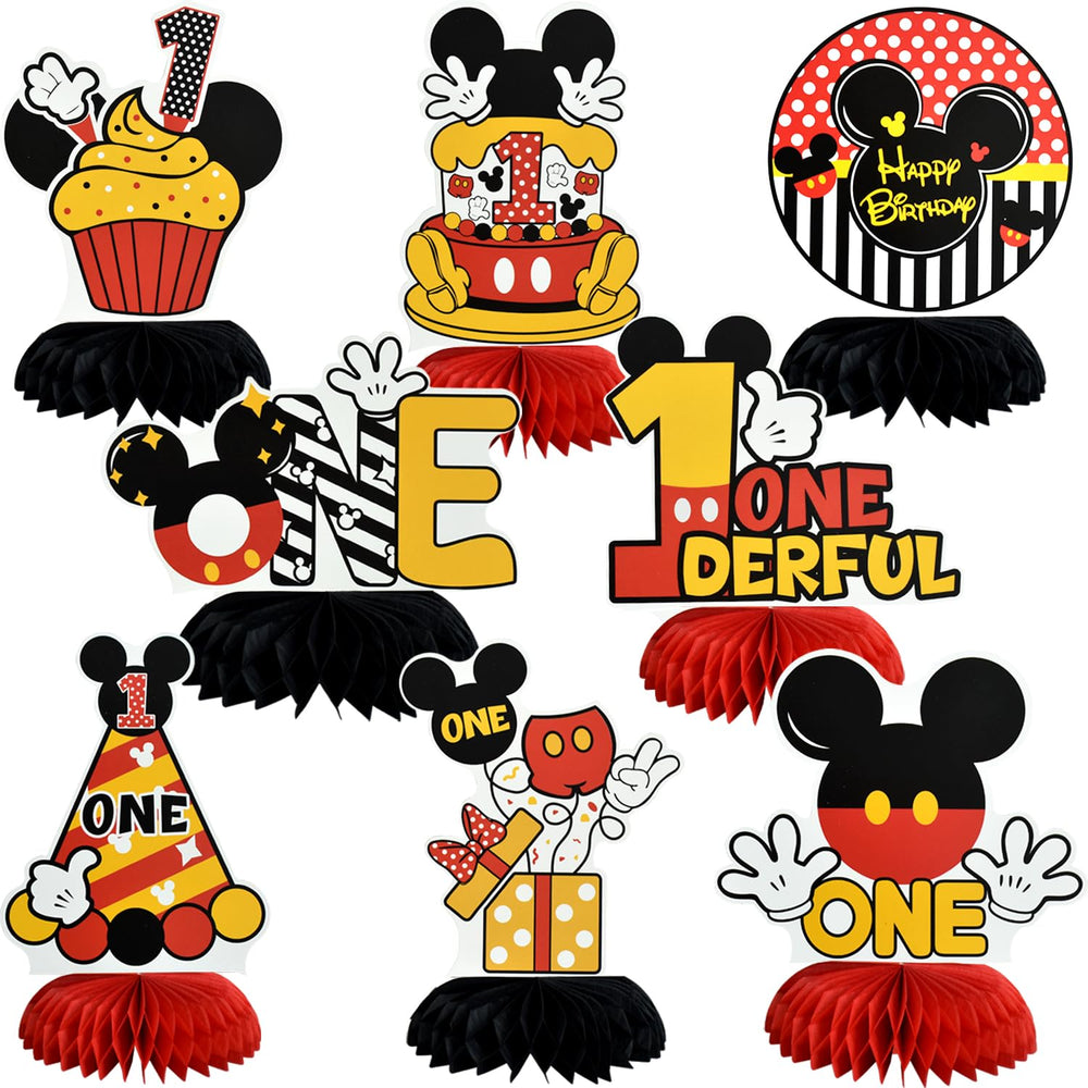 TONIFUL red mouse honeycomb centerpiece for first birthday tables, easy to assemble decor