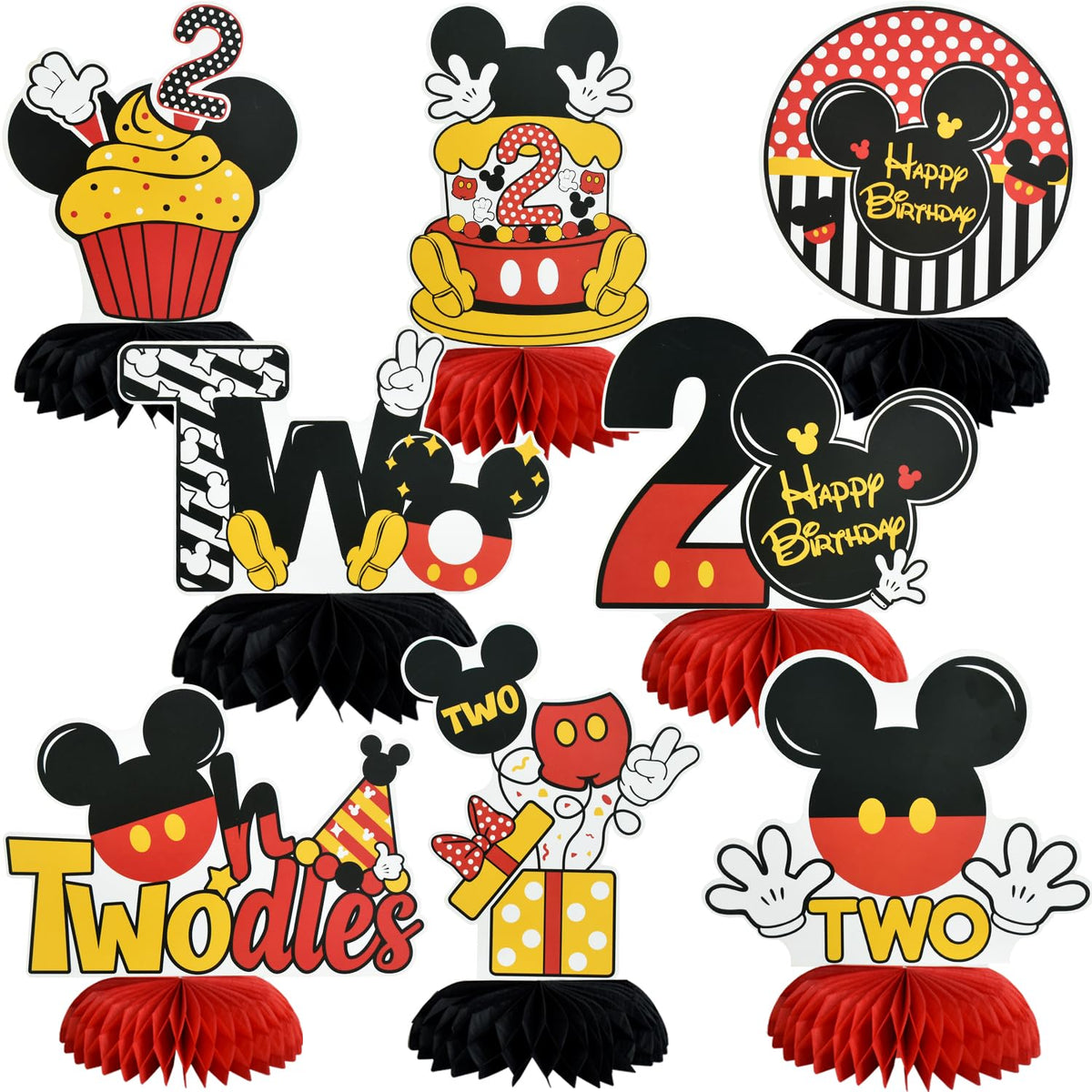 TONIFUL red mouse honeycomb centerpiece for a 2nd birthday table