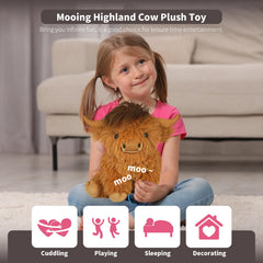 Tonpect Highland Cow plush standing true to size for shelf or desk display.