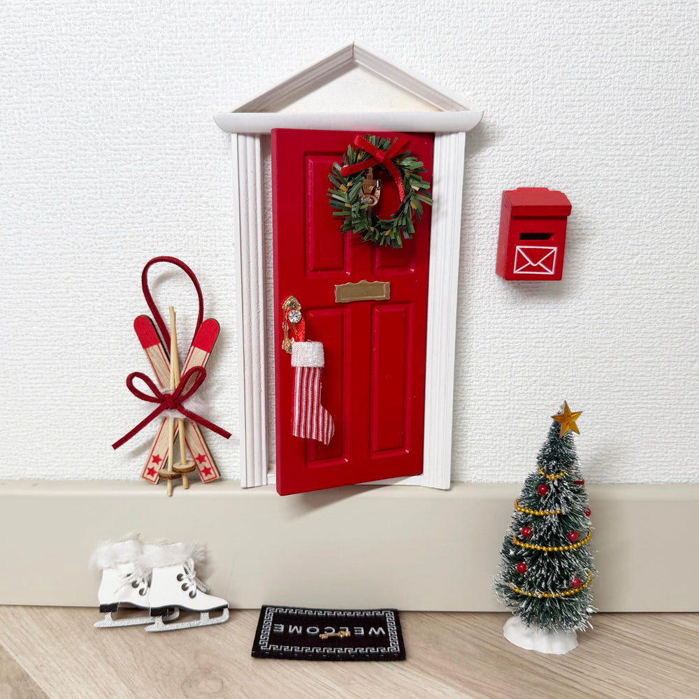 Tonttuovi elf door dimensions 7.5x3.5 inches fit on shelves or dollhouses.