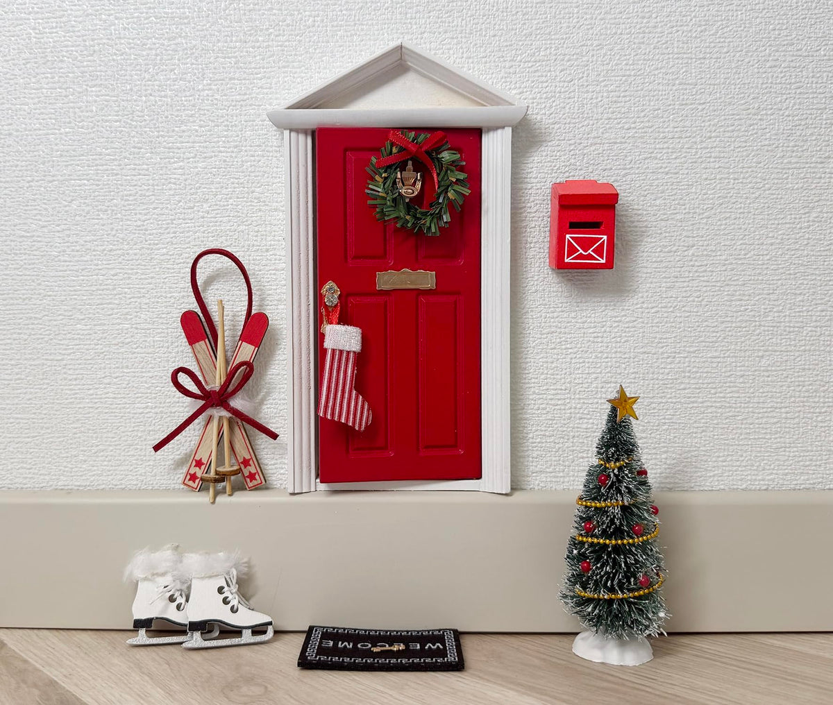 Tonttuovi elf door front view shows rustic wooden charm for magical spaces.