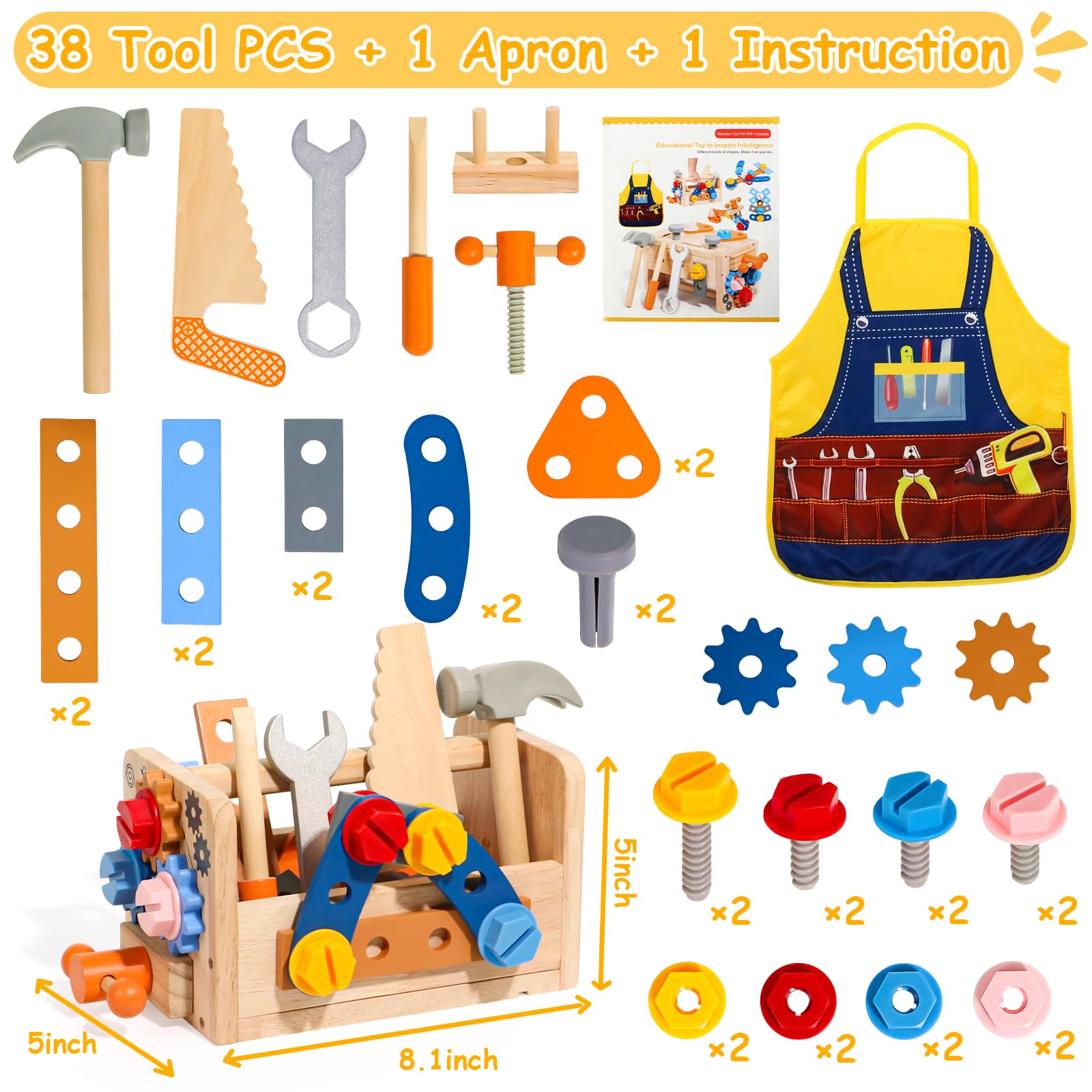 TONZE Kids Tool Set screwdriver: easy twisting to build fine motor skills.
