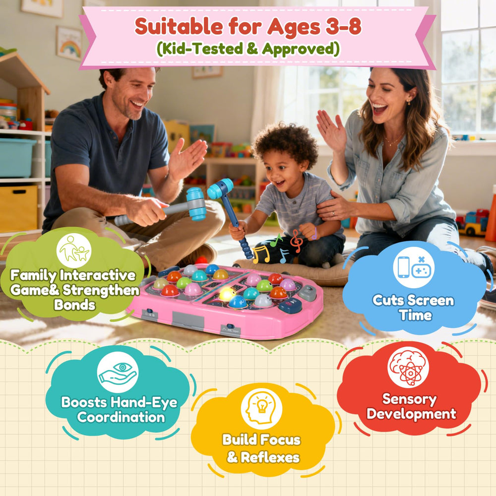 TooLion Whack Mole light and sound features boost engaging playtime and focus.