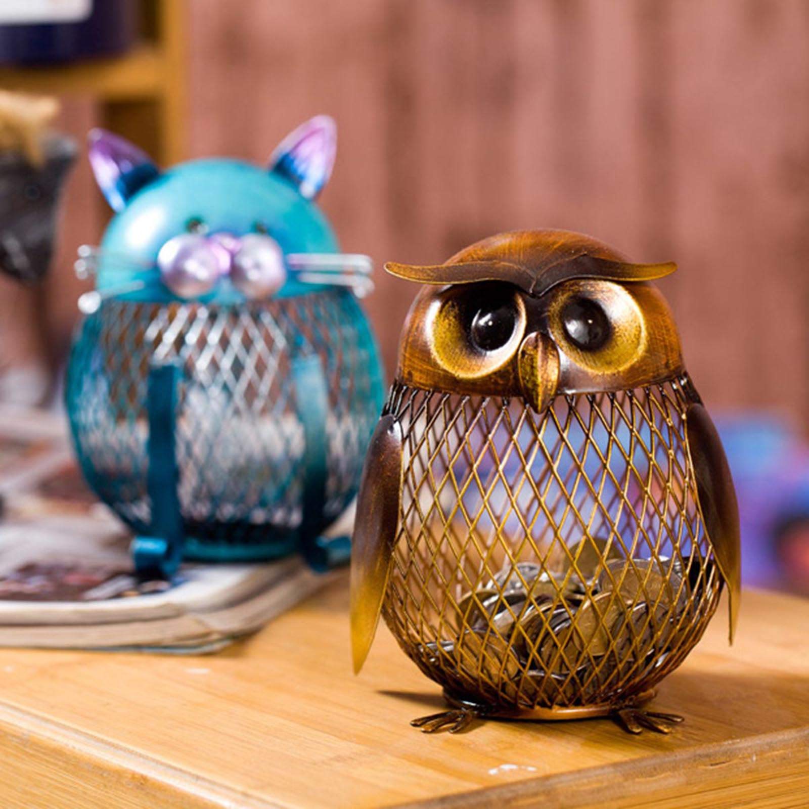 Tooarts Owl Bank Box coin slot at the top for larger deposits