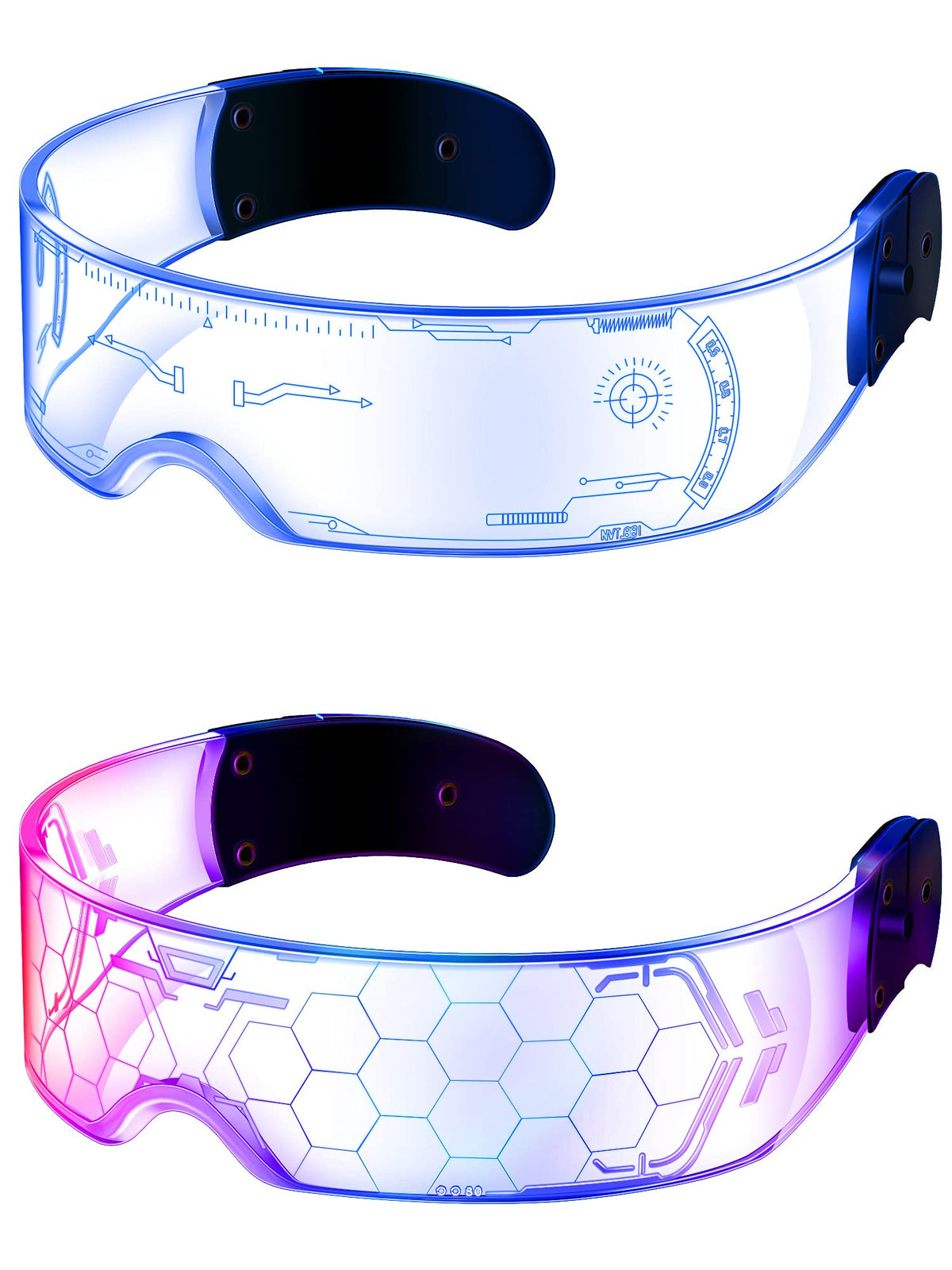 TOODOO LED visor glasses in two-pair set for bold party looks