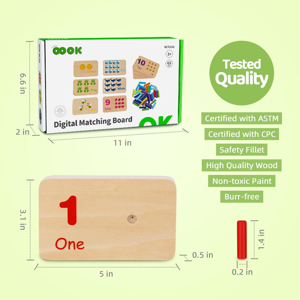 TOOKYLAND peg board close-up shows tactile pegs for fine motor practice.