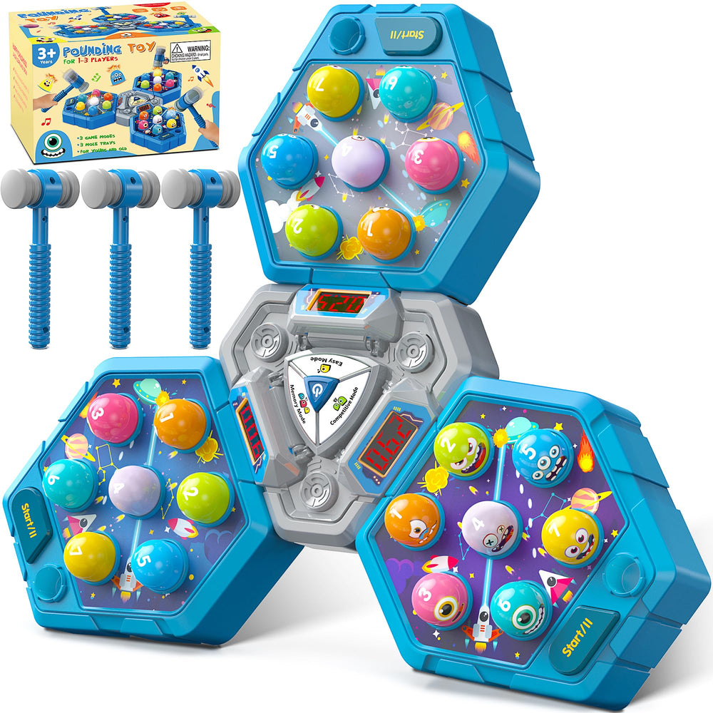 TooLion 3-Player Whack Game in action; boosts hand-eye coordination during mole play.