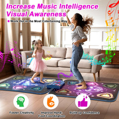 TooLion dance mat showing five games mode icons, offering varied dance challenges.