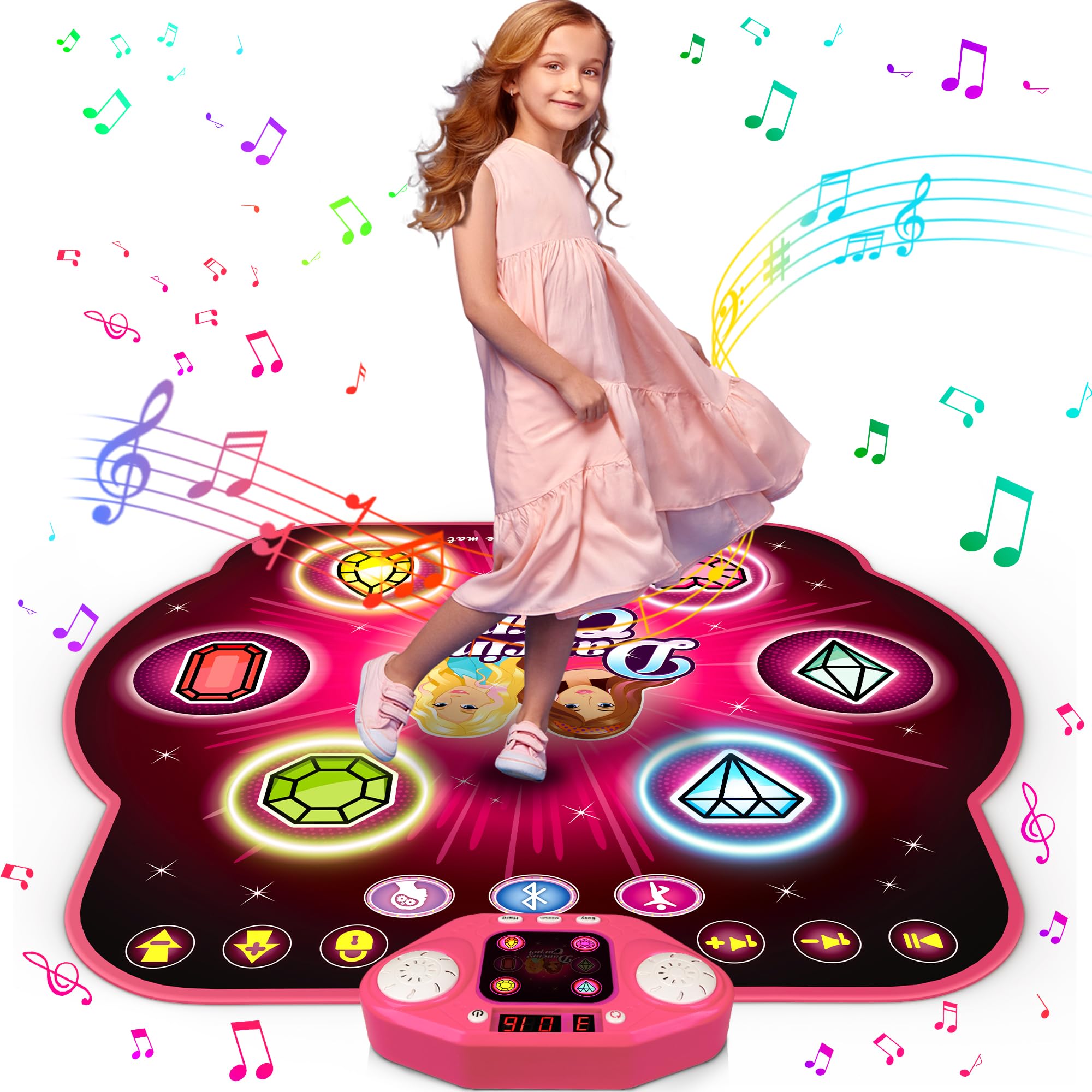 TooLion dance mat with light-up gem keys guiding kids through steps