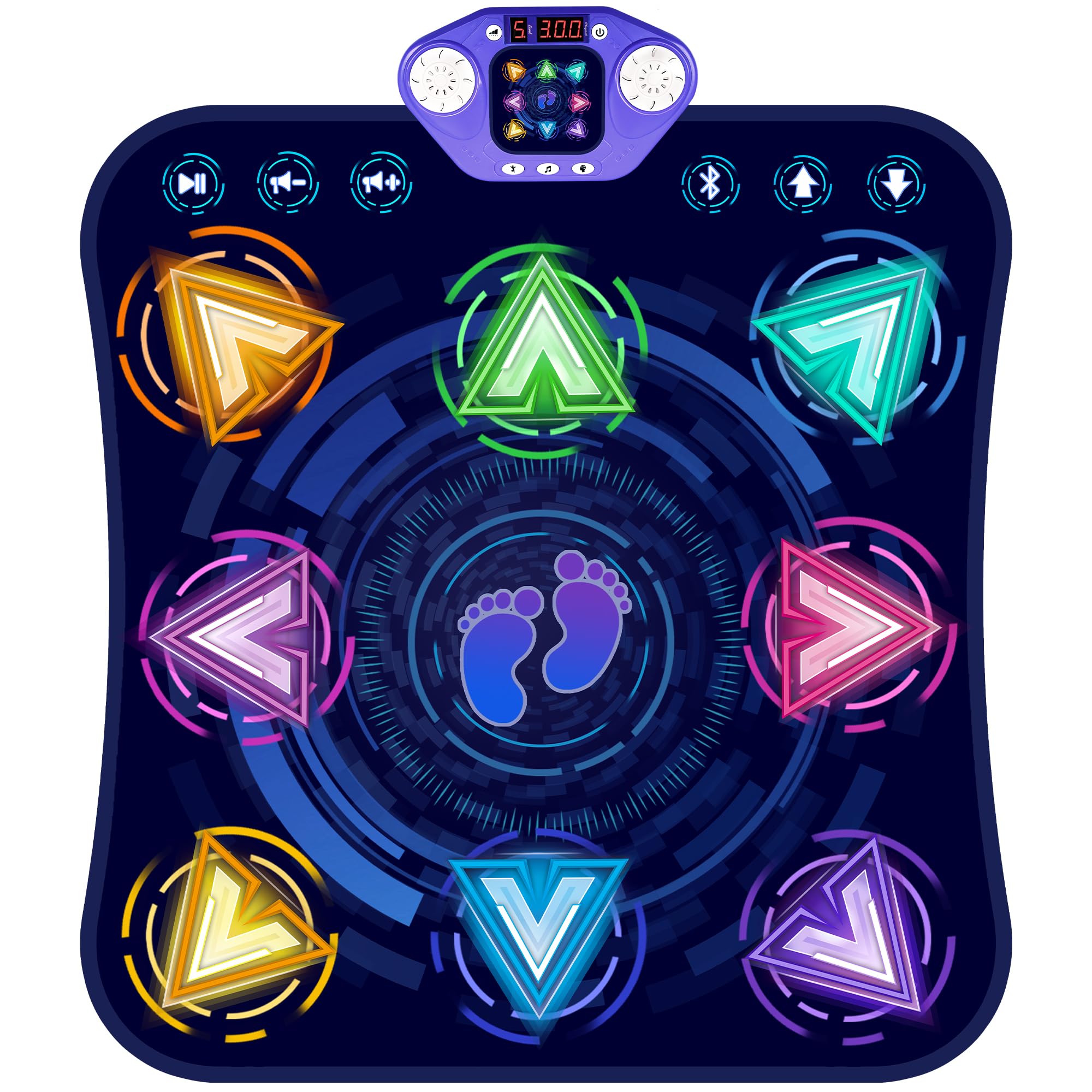 TooLion 8-arrow dance mat with LED lights promotes rhythm practice for kids.