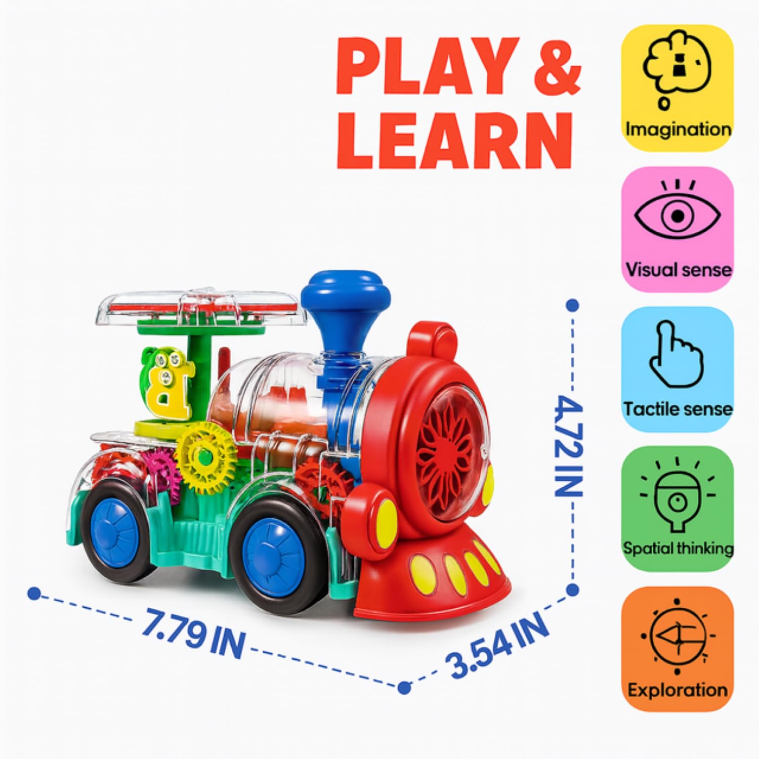 Tooty Toy LED lights and music enhance sensory exploration.