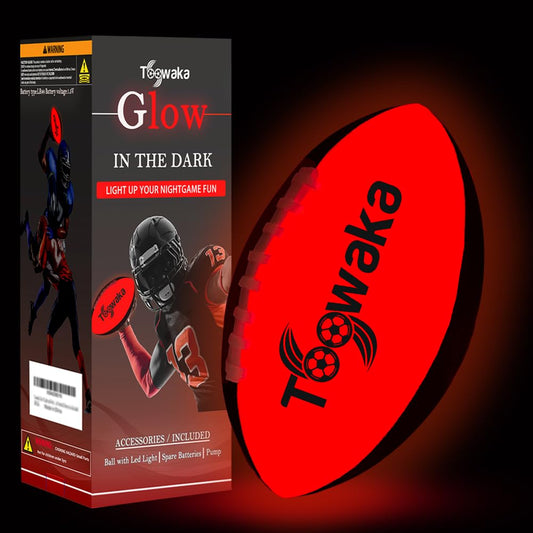 Toowaka glow football front view with bright LED glow for nighttime play