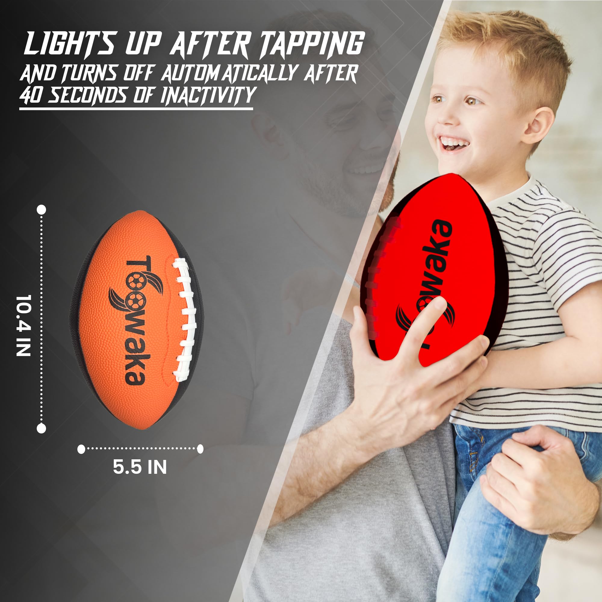 Toowaka glow football side glow detail for easy tracking during games