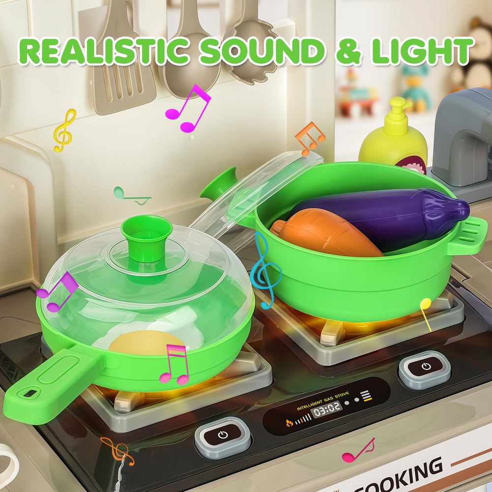 TooyBing green kids kitchen playset fridge for storing pretend groceries and role-play meals