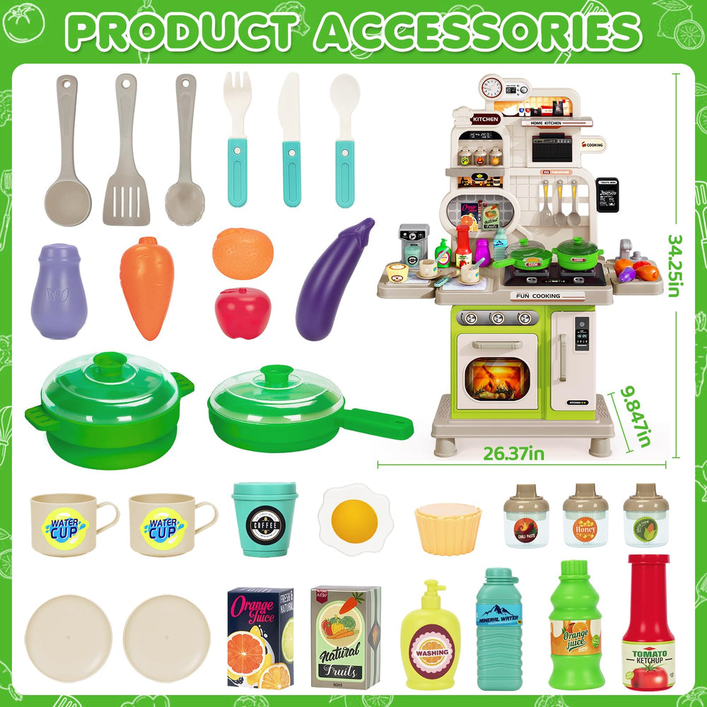 TooyBing green kids kitchen playset interactive panel for lively cooking scenarios