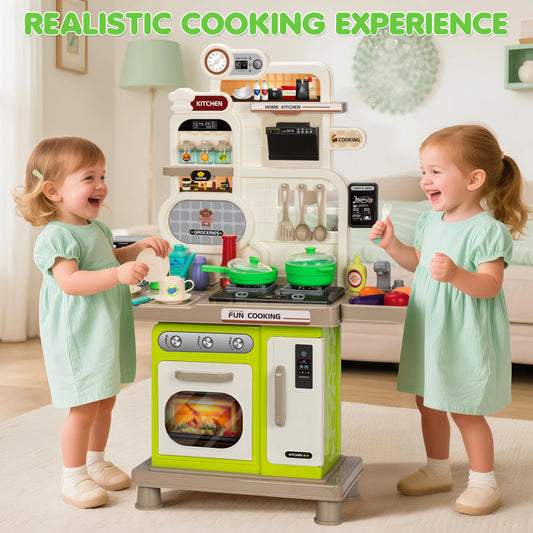 TooyBing green kids kitchen playset sink with rotating faucet for pretend washing and cleanup