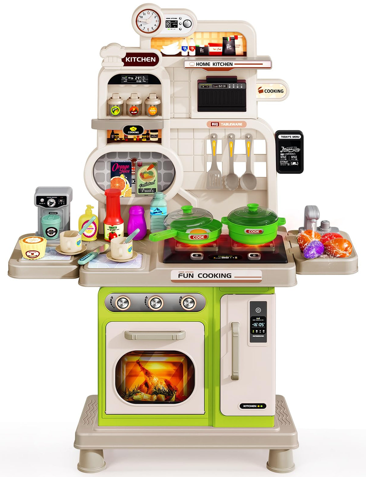 TooyBing green kids kitchen playset stove with lights and sounds for imaginative cooking sessions