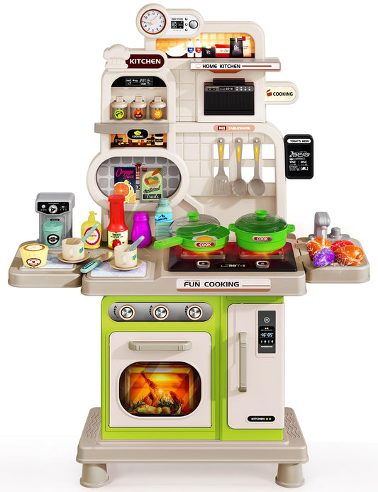 TooyBing green kids kitchen playset stove with lights and sounds for imaginative cooking sessions