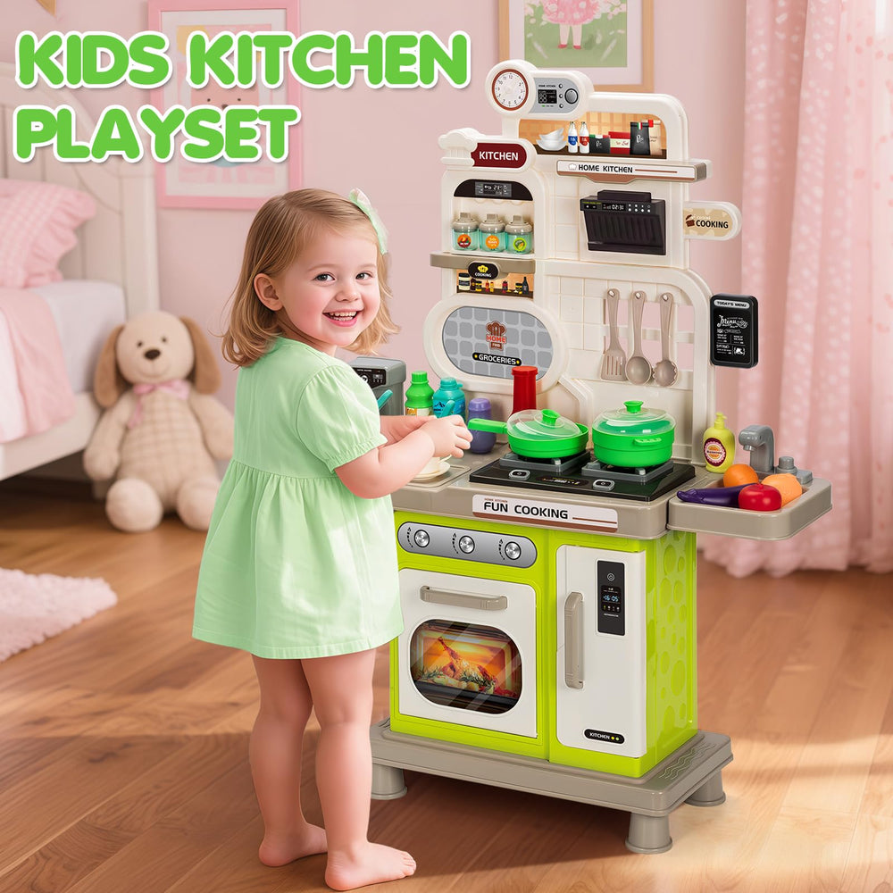 TooyBing green kids kitchen playset utensils set for engaging role-play and kitchen skills