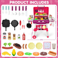 Develops fine motor, coordination, and social play through pretend grilling