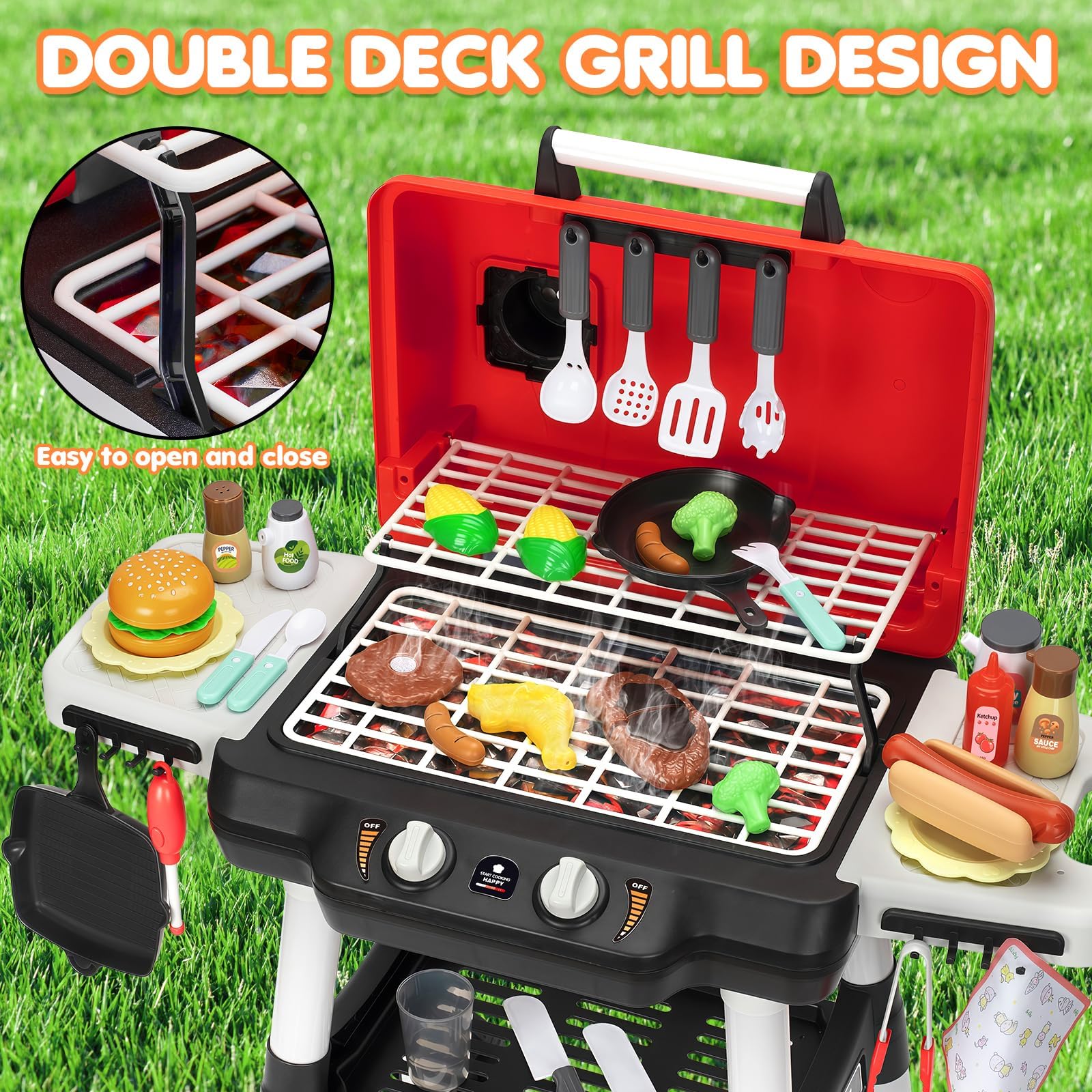 TooyBing kids grill with smokey lights and sizzling sounds adds realism without mess.