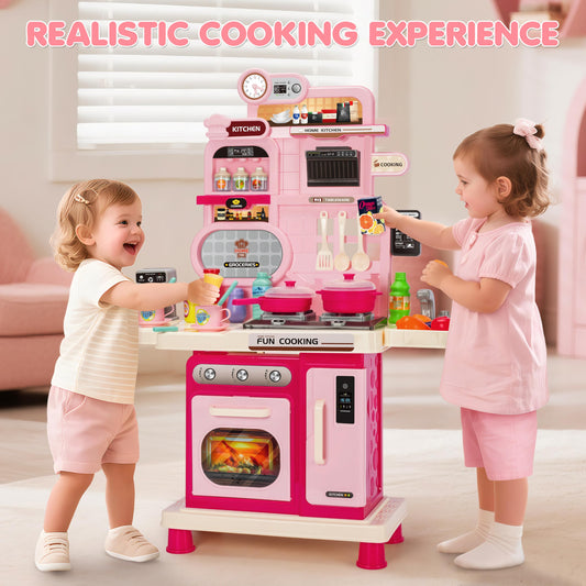 TooyBing Kids Kitchen Playset sink feature supports pretend washing and cleanup