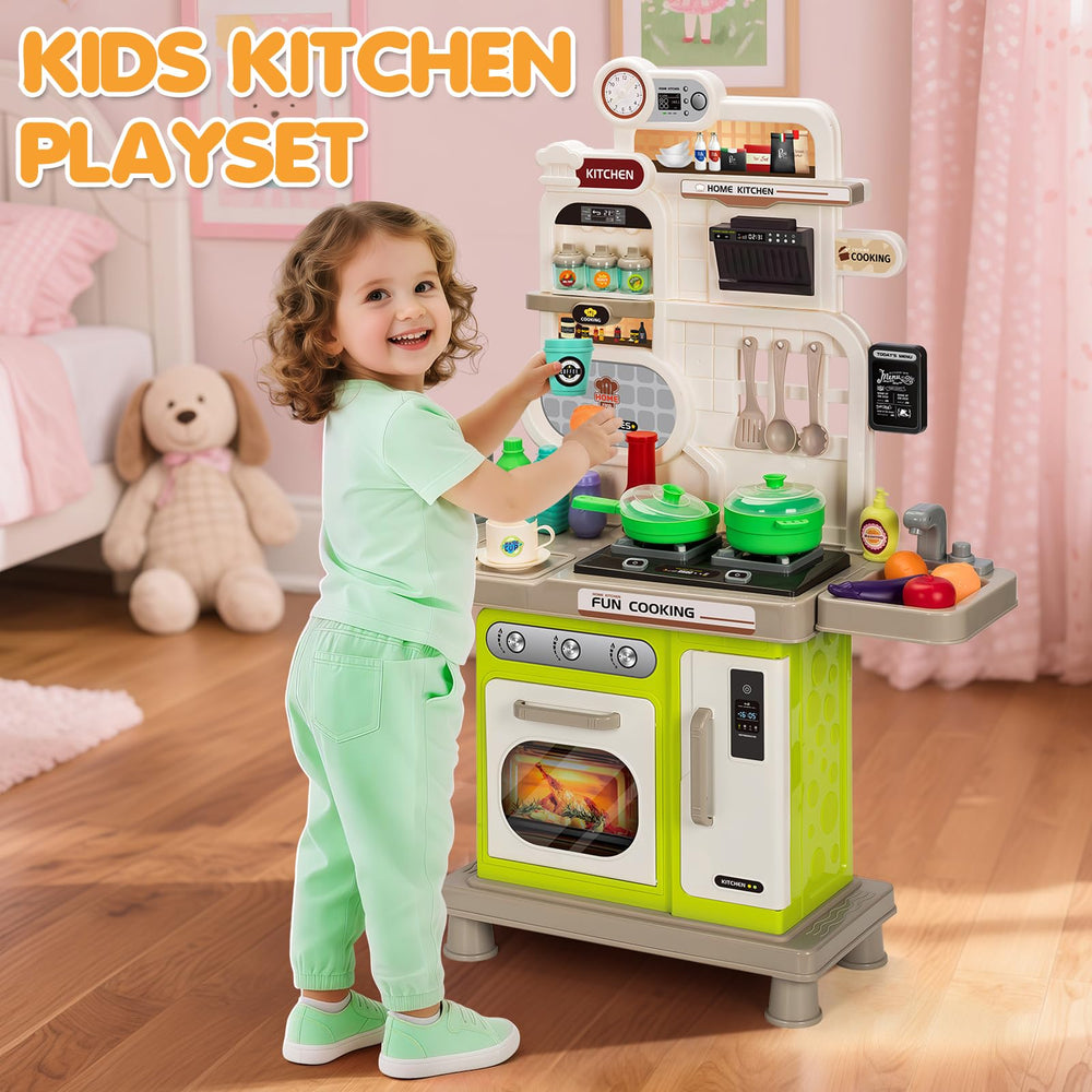 TooyBing Kids Play Kitchen Set blackboard and clock aid organization