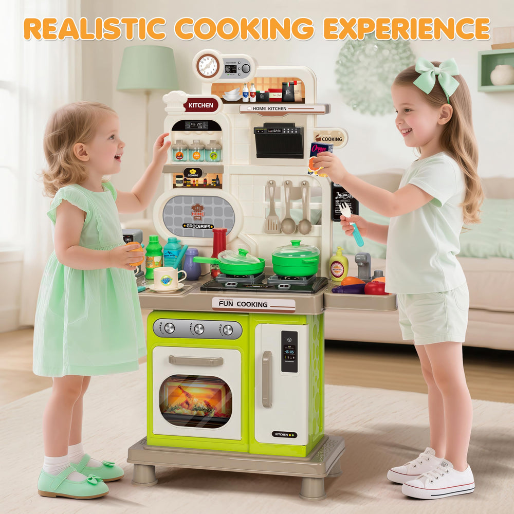 TooyBing Kids Play Kitchen Set storage basket keeps utensils organized