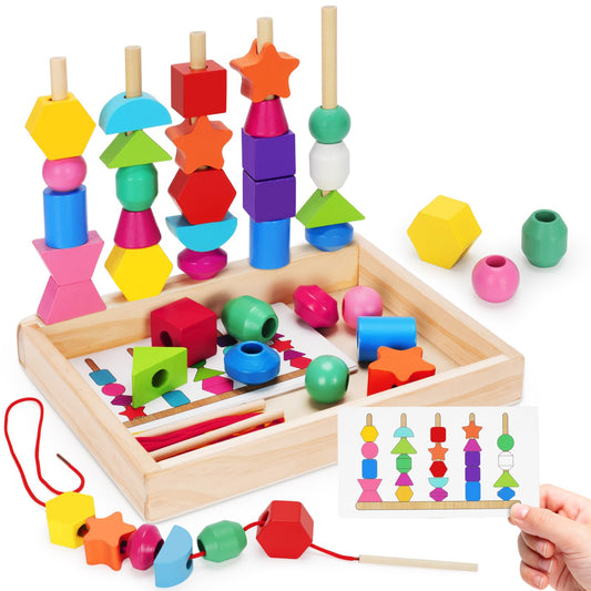 TooyBing Montessori wooden lacing beads box for fine motor skills