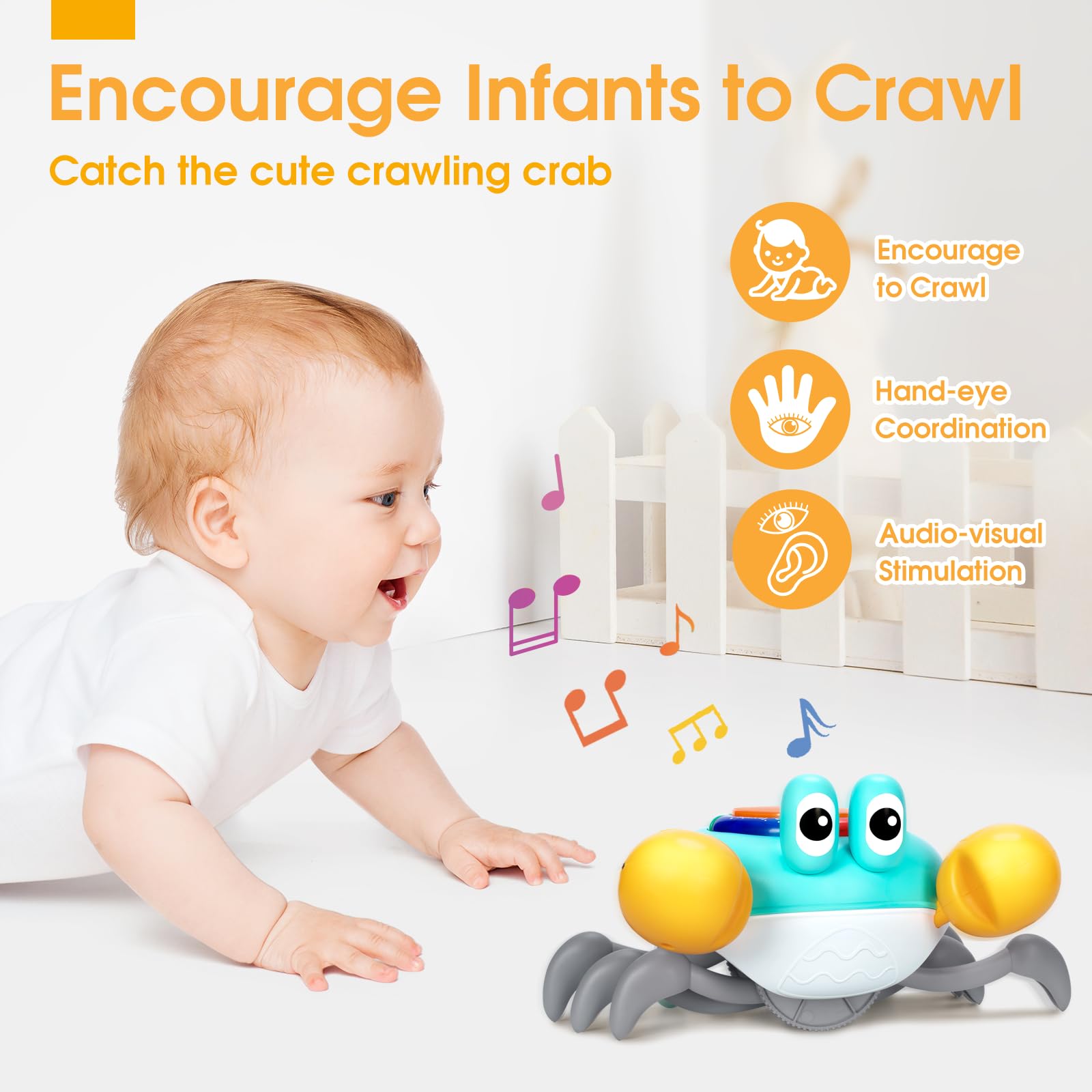 TooyBing musical crawling crab toy with letters, numbers, buttons for early learning